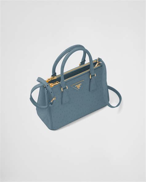 Light Blue Small Prada Galleria Ostrich Leather Bag 